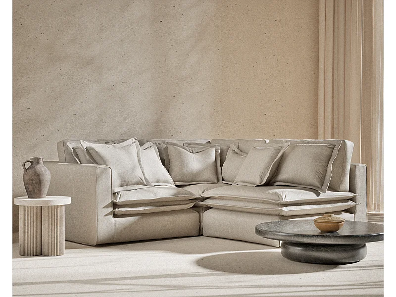 Ecksofa aus Webstoff Amalfi - Fünf-Personen - beige