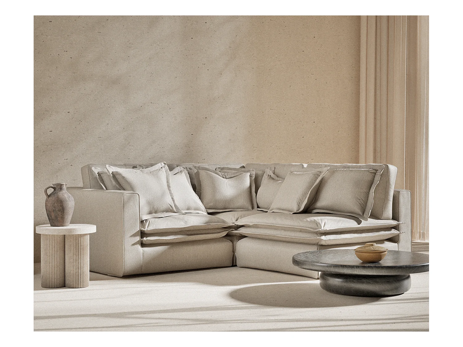 Hoekbank van geweven stof Amalfi - 5 plaatsen - beige