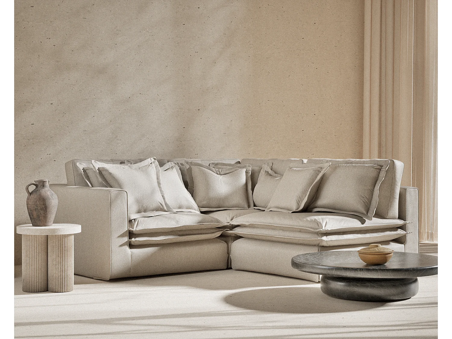 Canapé d'angle en toile tissée Amalfi - 5 places - beige