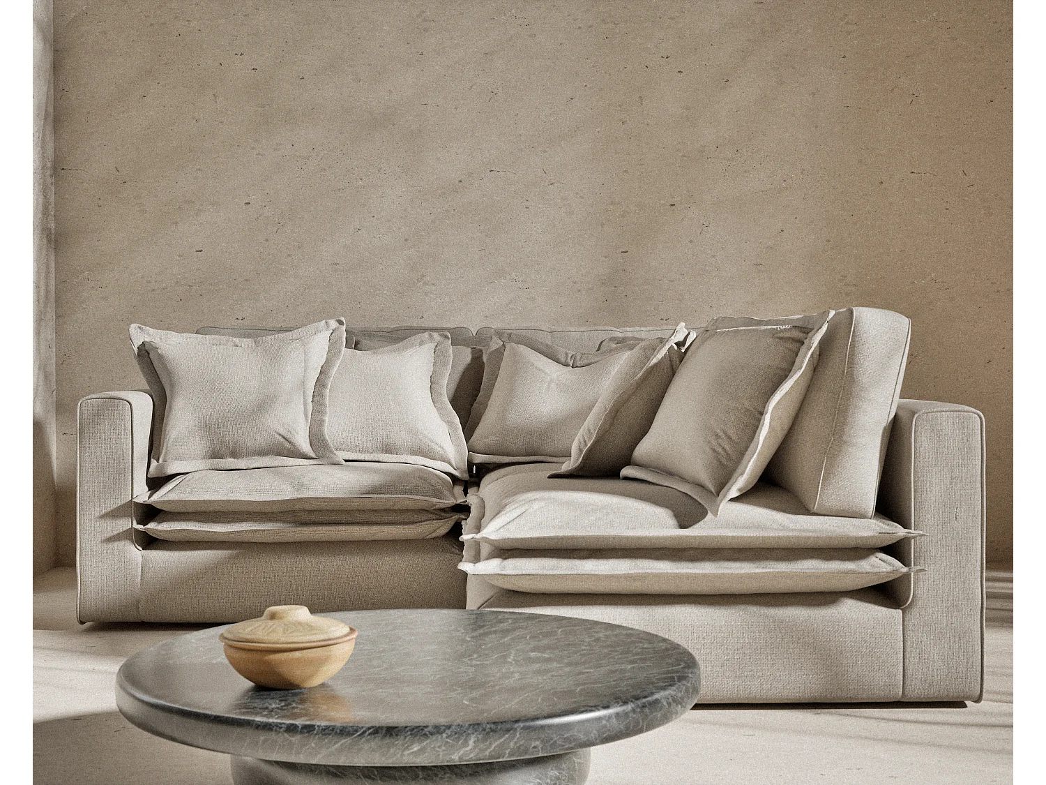 Canapé d'angle en toile tissée Amalfi - 5 places - beige