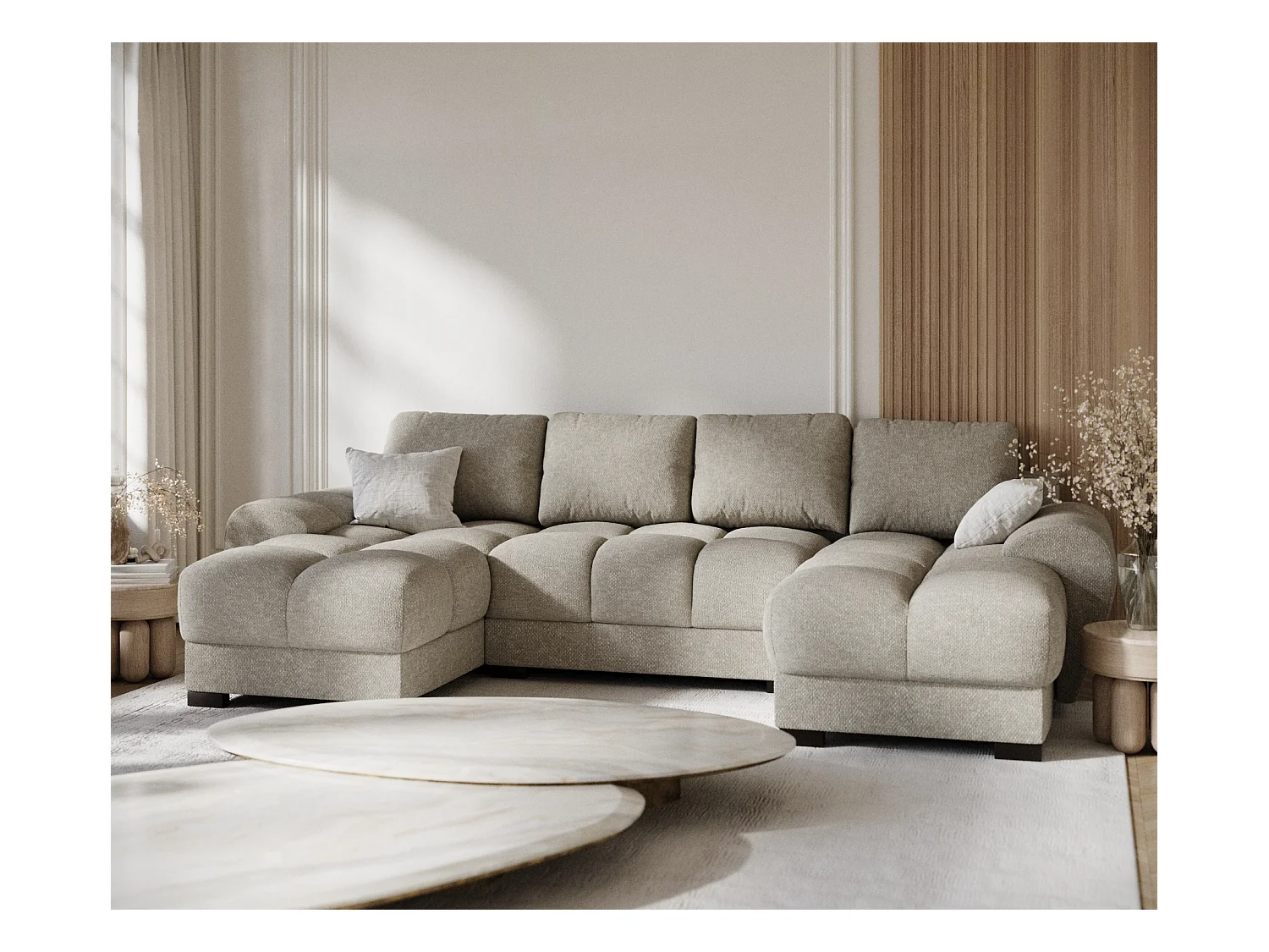 Panorama-Sofa aus Chenille-Stoff Peebles - Sechs-Personen - beige grau