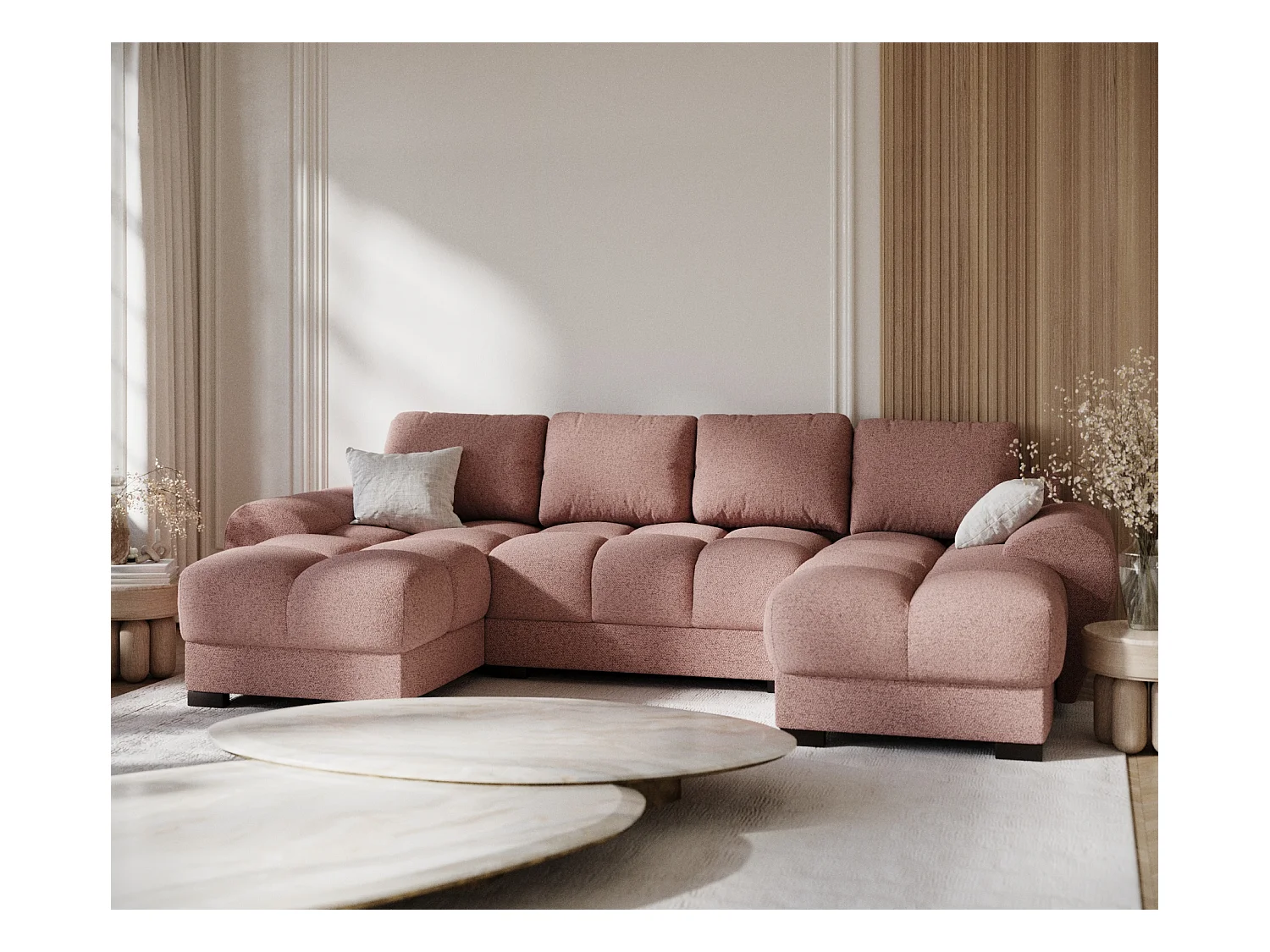 Panorama-Sofa aus Webstoff Peebles - Sechs-Personen - rosa