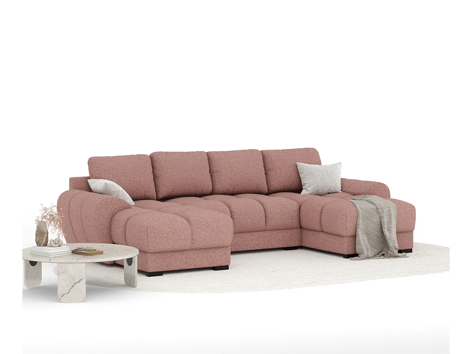 Canapé panoramique en toile tissée Peebles - 6 places - rose