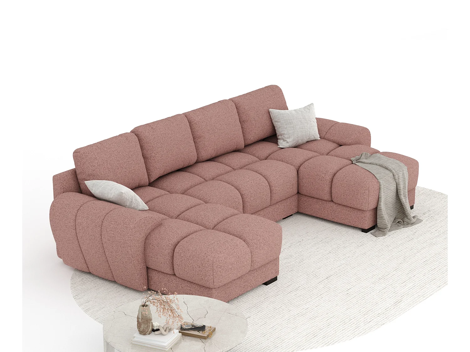 Canapé panoramique en toile tissée Peebles - 6 places - rose