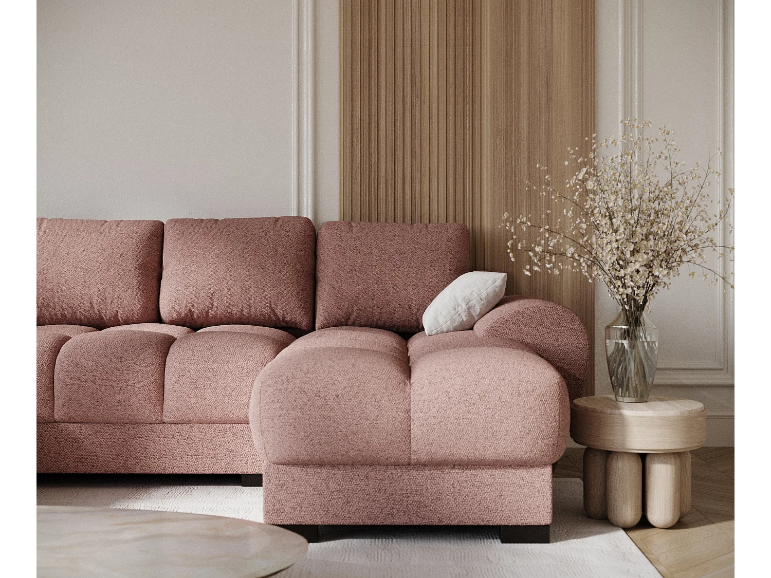 Canapé panoramique en toile tissée Peebles - 6 places - rose