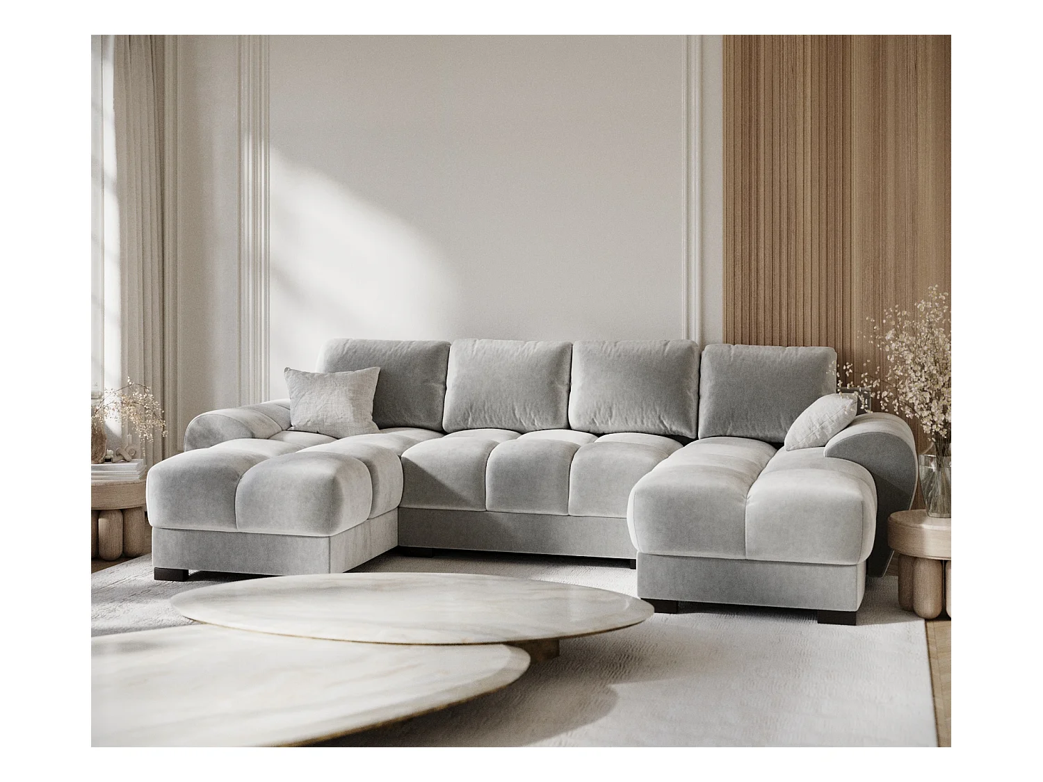 Panorama-Sofa aus Samtstoff Peebles - Sechs-Personen - hellgrau