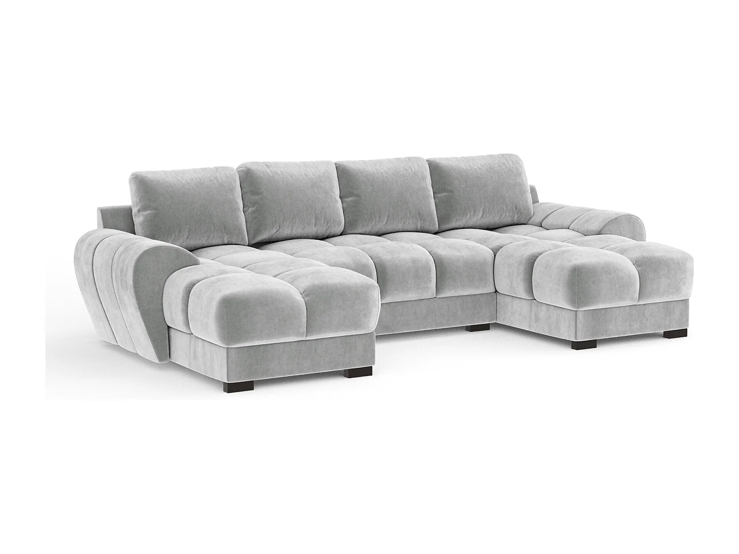 Canapé panoramique en tissu velours Peebles - 6 places - gris clair