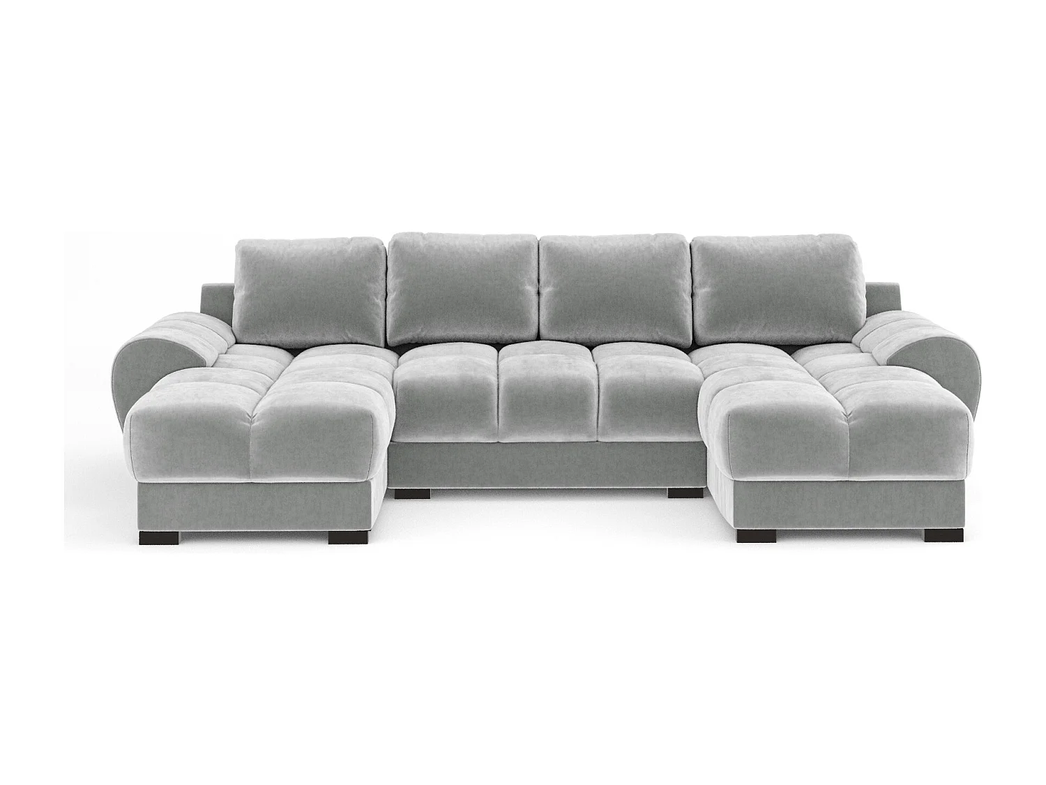 Canapé panoramique en tissu velours Peebles - 6 places - gris clair