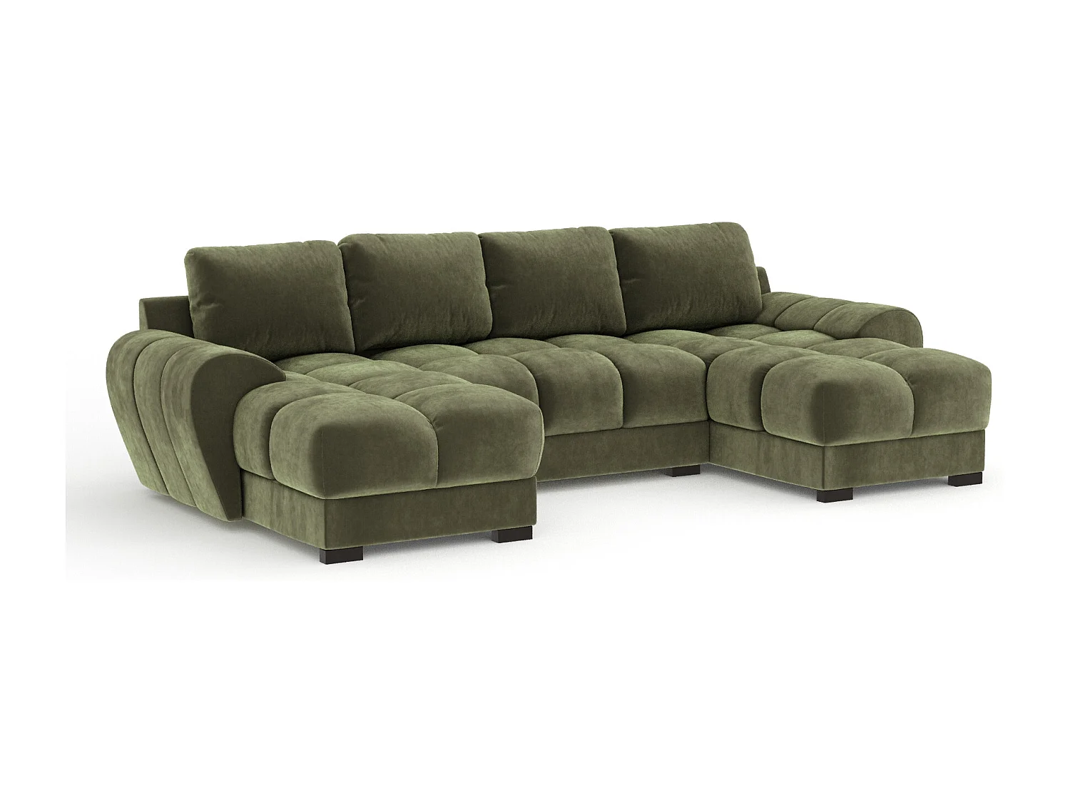 Canapé panoramique en tissu velours Peebles - 6 places - vert olive