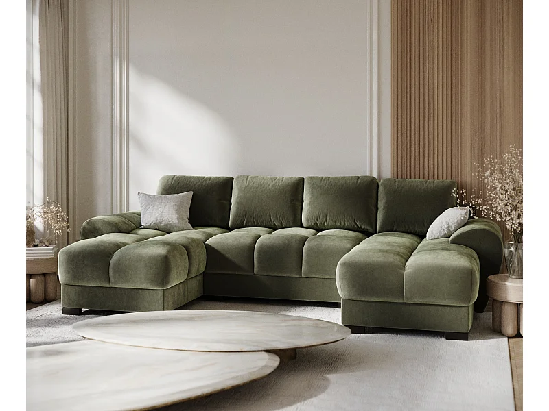Panorama-Sofa aus Samtstoff Peebles - Sechs-Personen - olivenfarbe
