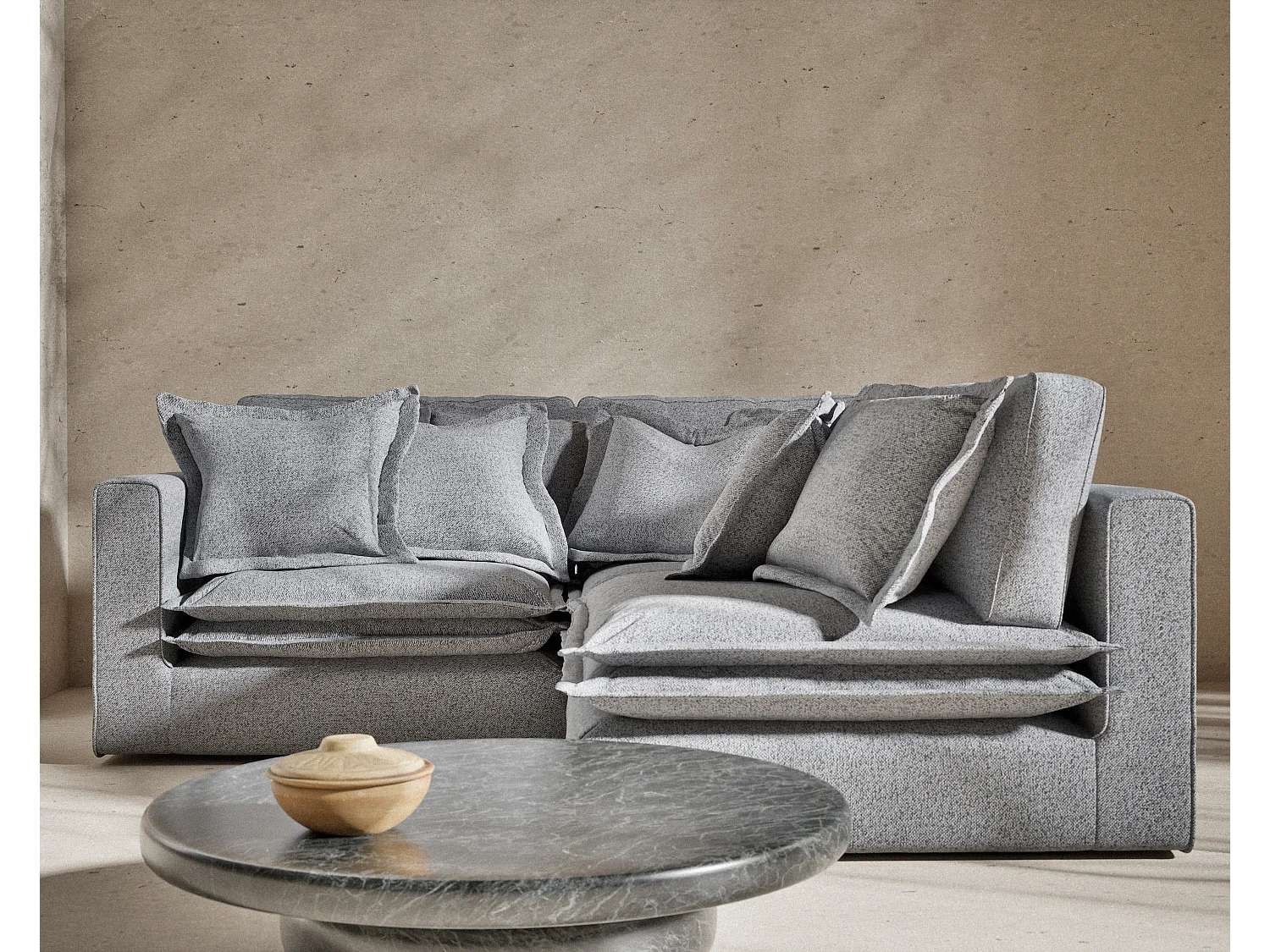 Canapé d'angle en toile tissée Amalfi - 5 places - gris