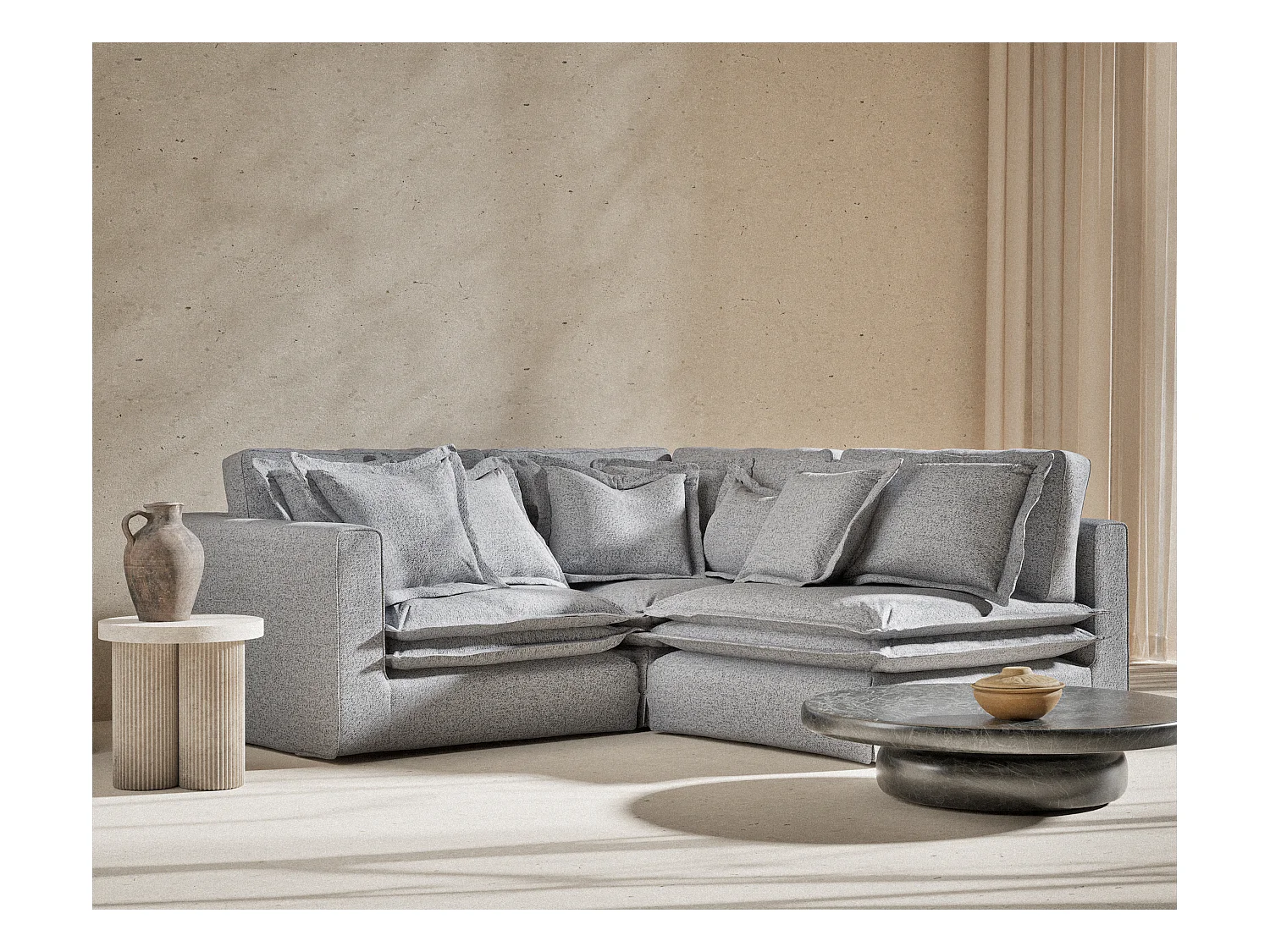 Ecksofa aus Webstoff Amalfi - Fünf-Personen - grau
