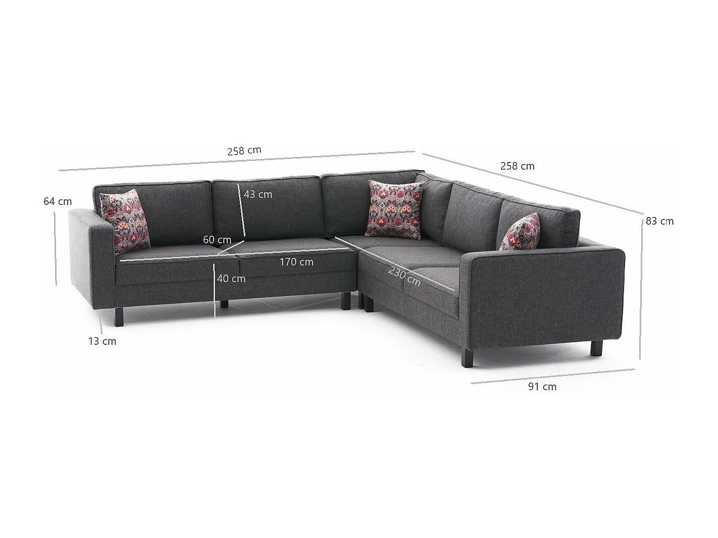 Sofá rinconero Altadena 326, Gris, 258x258x83cm