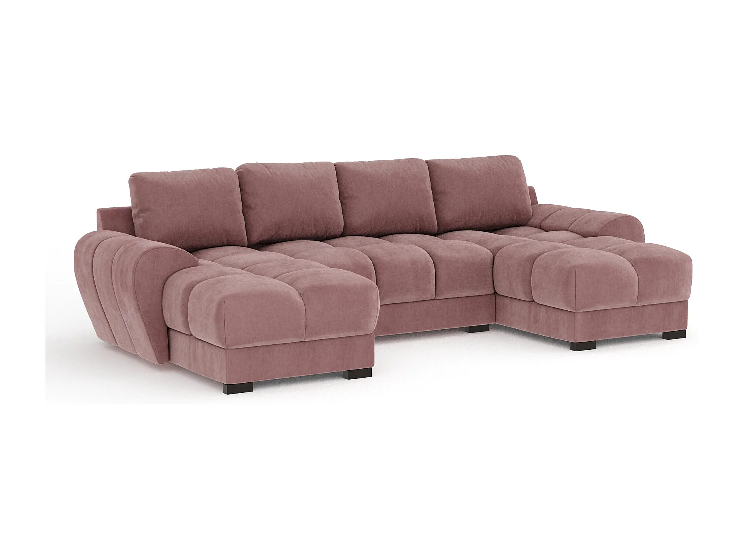 Canapé panoramique en tissu velours Peebles - 6 places - rose