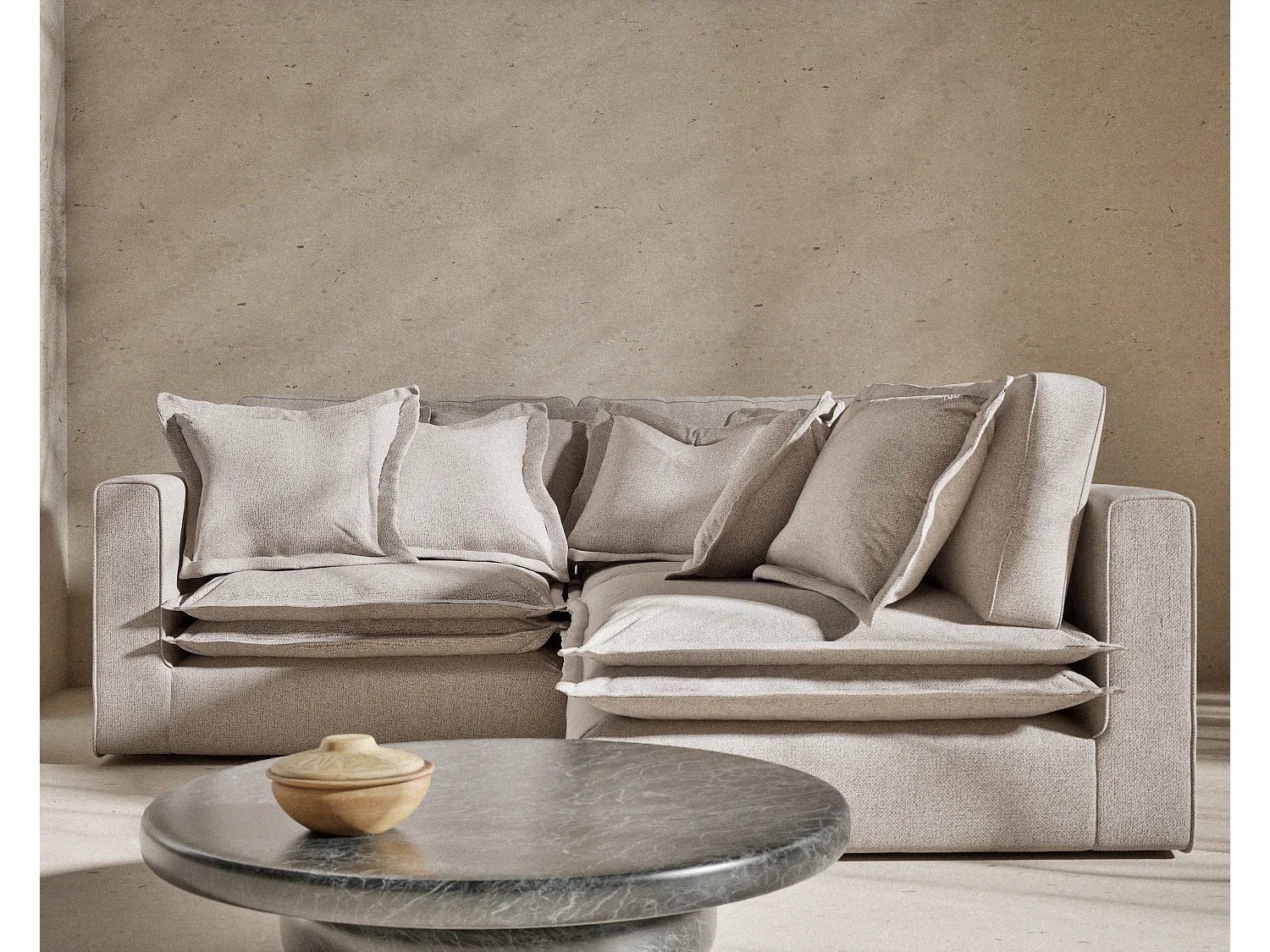 Canapé d'angle en toile tissée Amalfi - 5 places - beige