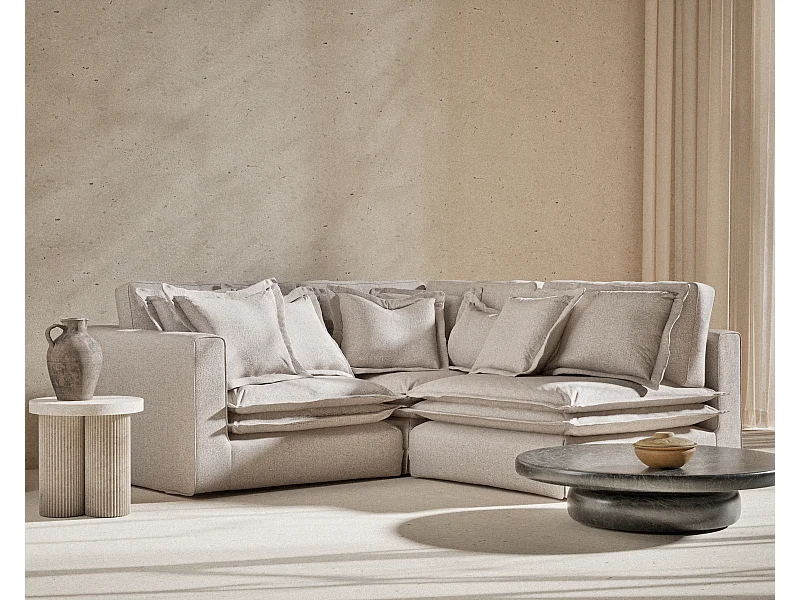 Ecksofa aus Webstoff Amalfi - Fünf-Personen - beige