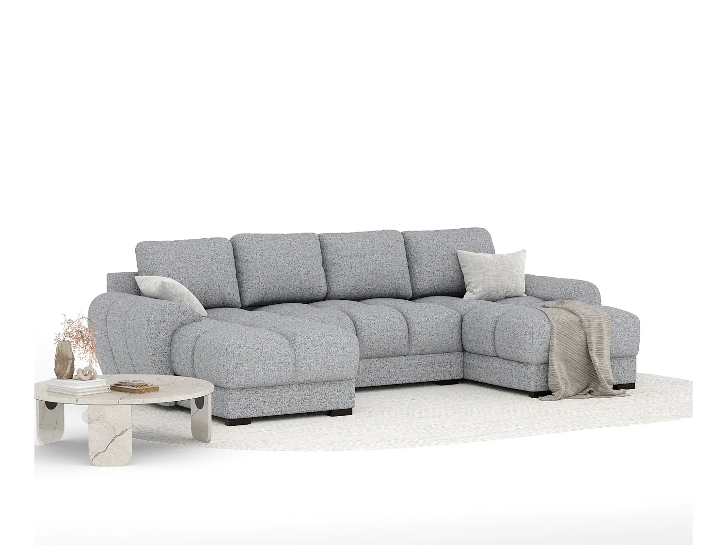 Canapé panoramique en toile tissée Peebles - 6 places - gris