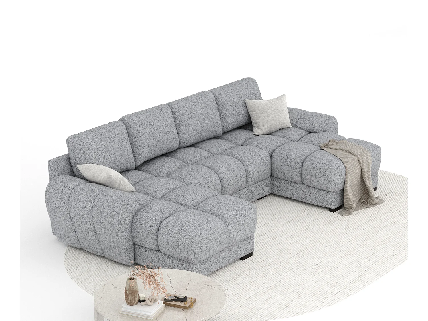 Canapé panoramique en toile tissée Peebles - 6 places - gris