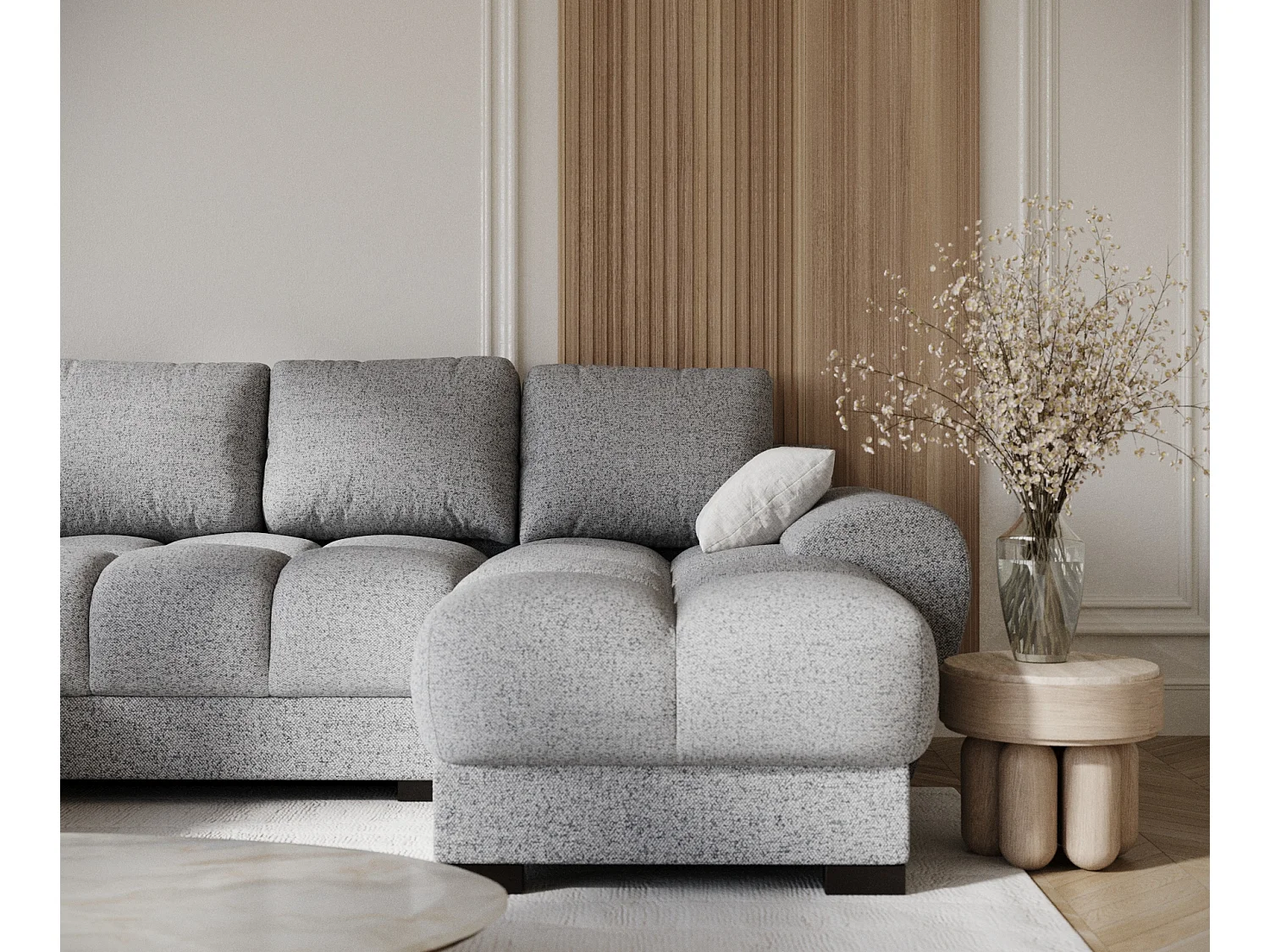 Canapé panoramique en toile tissée Peebles - 6 places - gris