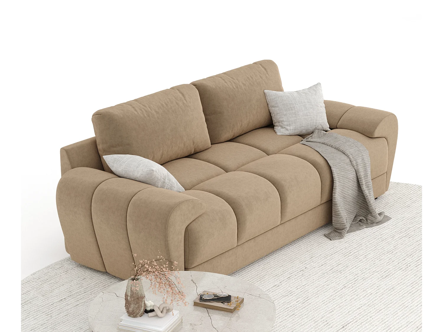 Canapé en tissu velours Peebles - 3 places - beige