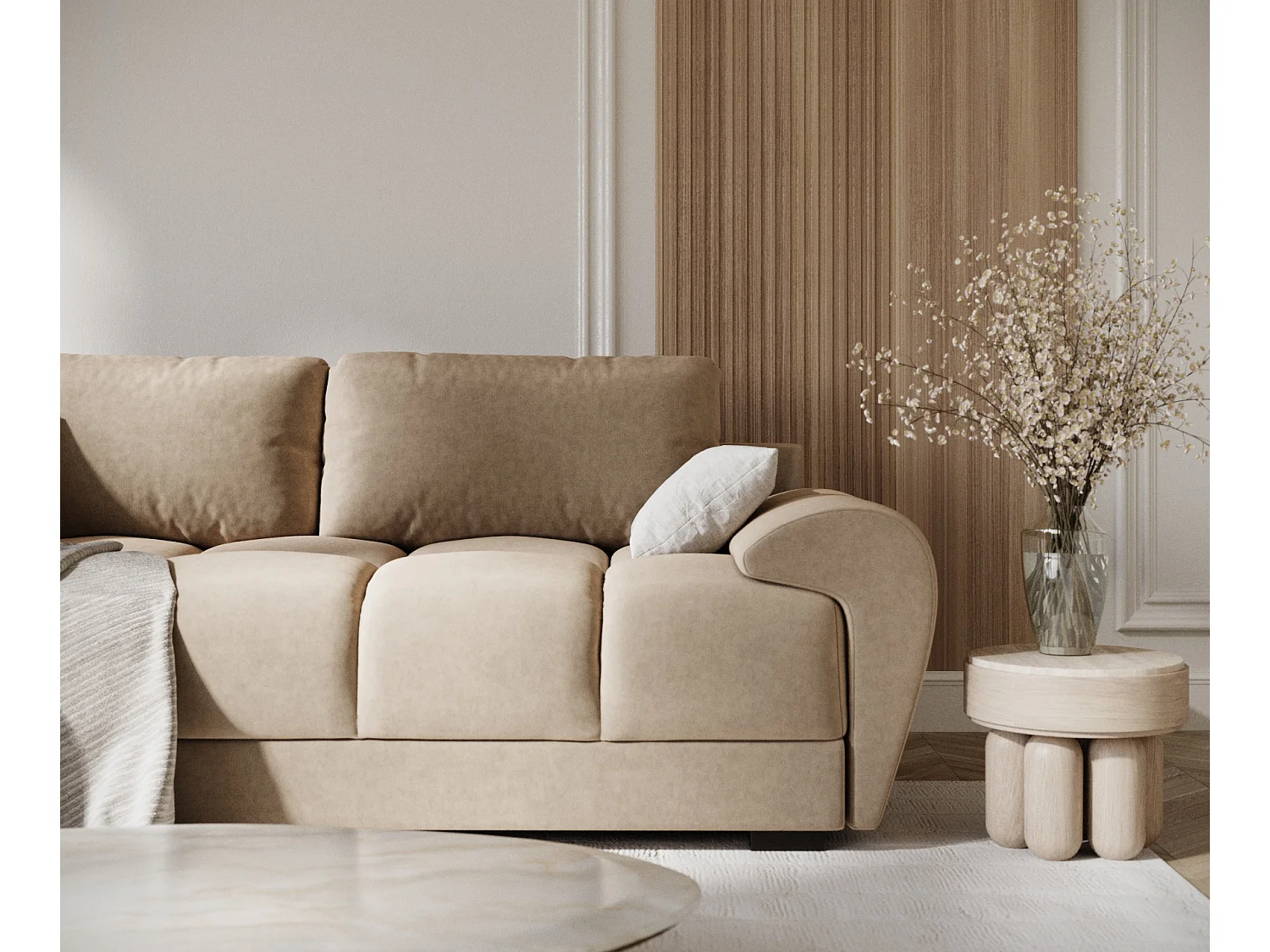 Canapé en tissu velours Peebles - 3 places - beige