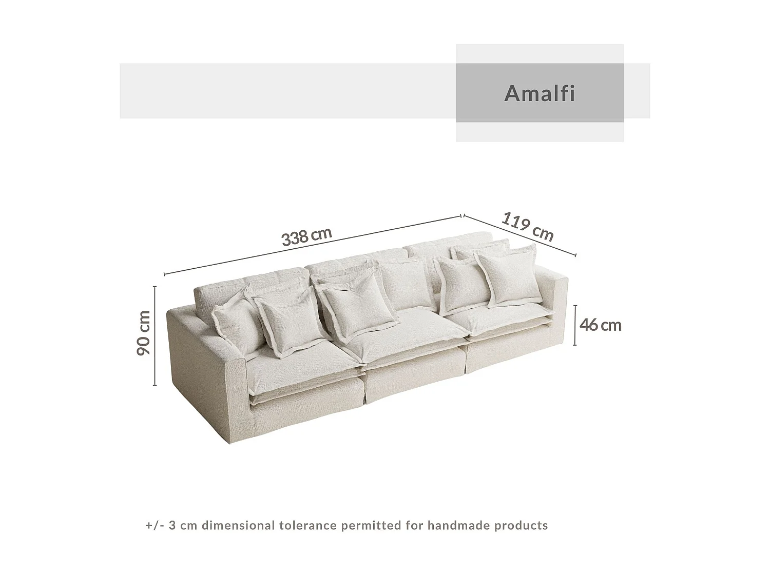 Canapé en tissu chenille Amalfi - 6 places - beige gris