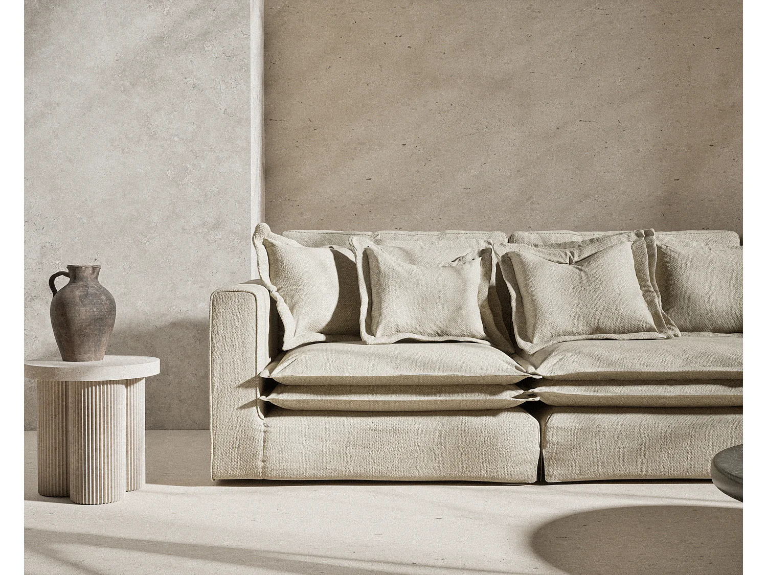 Canapé en tissu chenille Amalfi - 6 places - beige gris