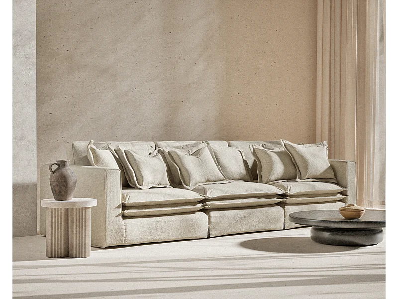 Sofa w tkaninie szenilowej Amalfi - sześcioosobowa - beżowoszary