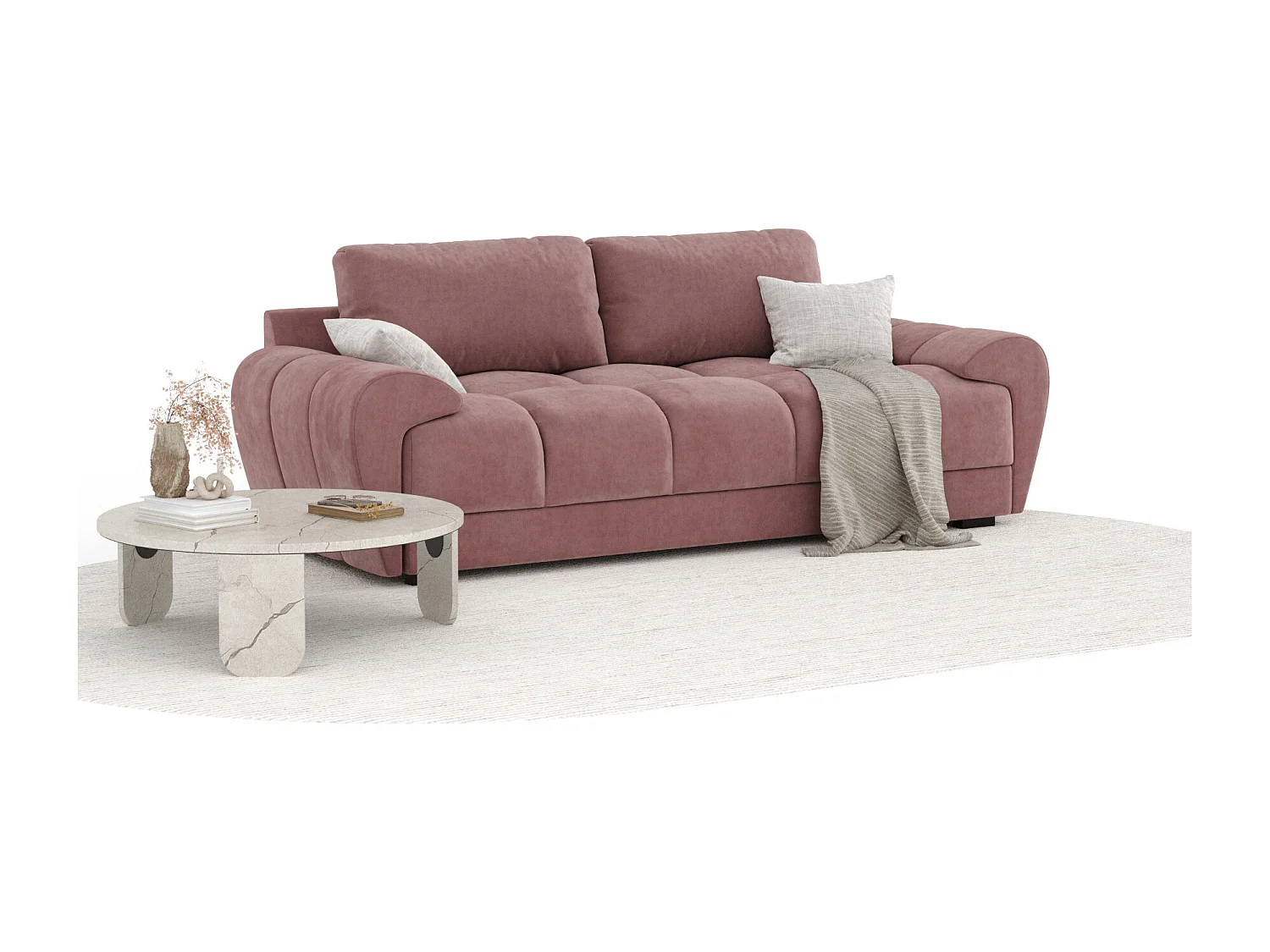 Canapé en tissu velours Peebles - 3 places - rose
