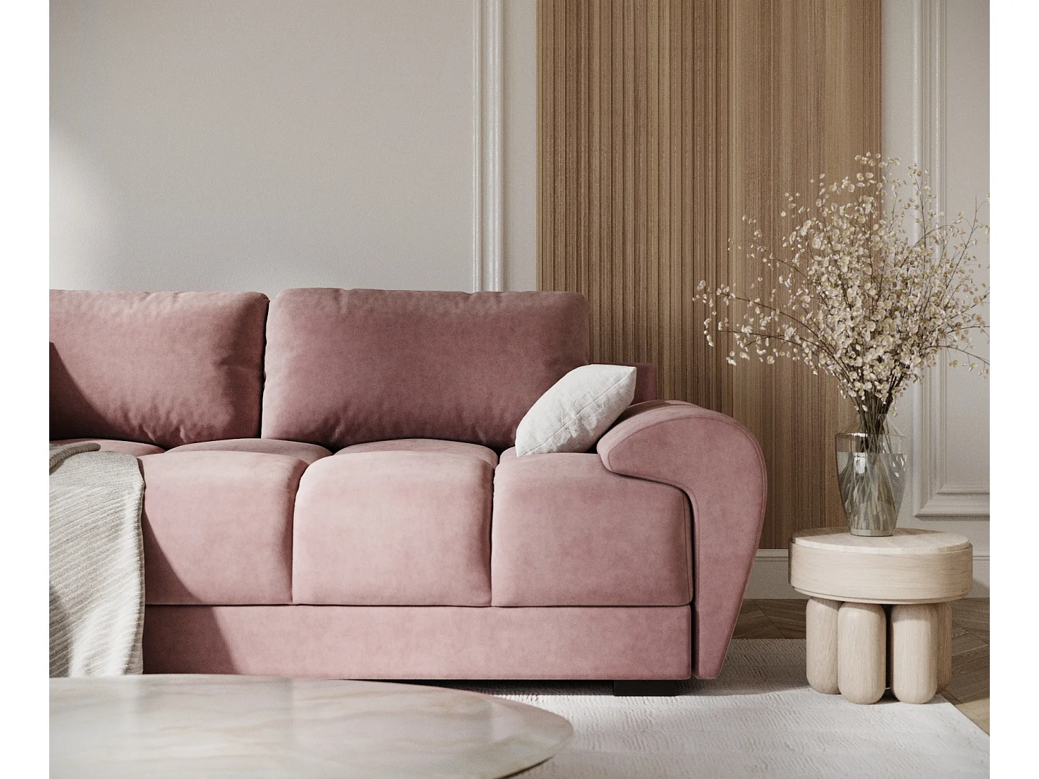 Canapé en tissu velours Peebles - 3 places - rose
