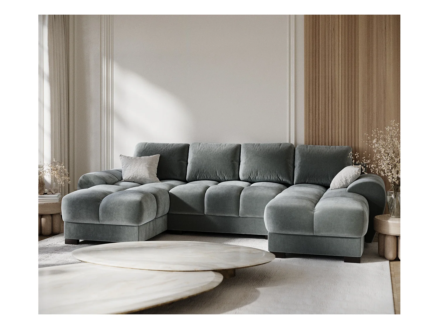 Panorama-Sofa aus Samtstoff Peebles - Sechs-Personen - grau