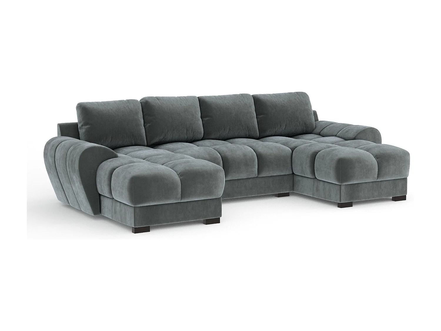 Canapé panoramique en tissu velours Peebles - 6 places - gris