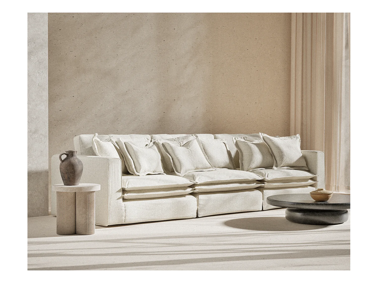 Bank van geweven stof Amalfi - 6 plaatsen - creme