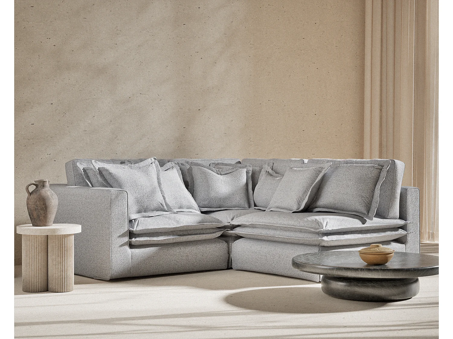 Canapé d'angle en toile tissée Amalfi - 5 places - gris clair