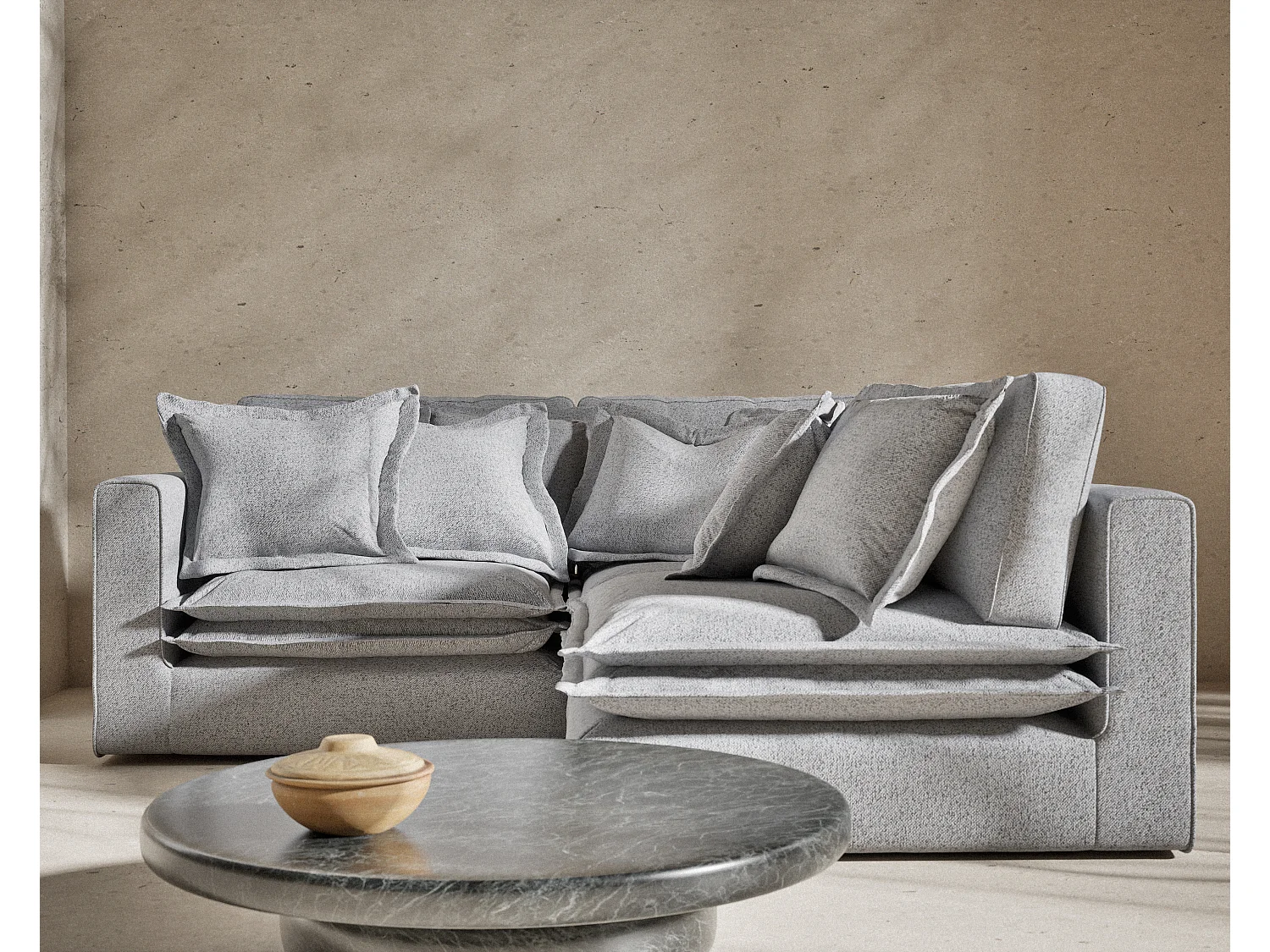 Canapé d'angle en toile tissée Amalfi - 5 places - gris clair