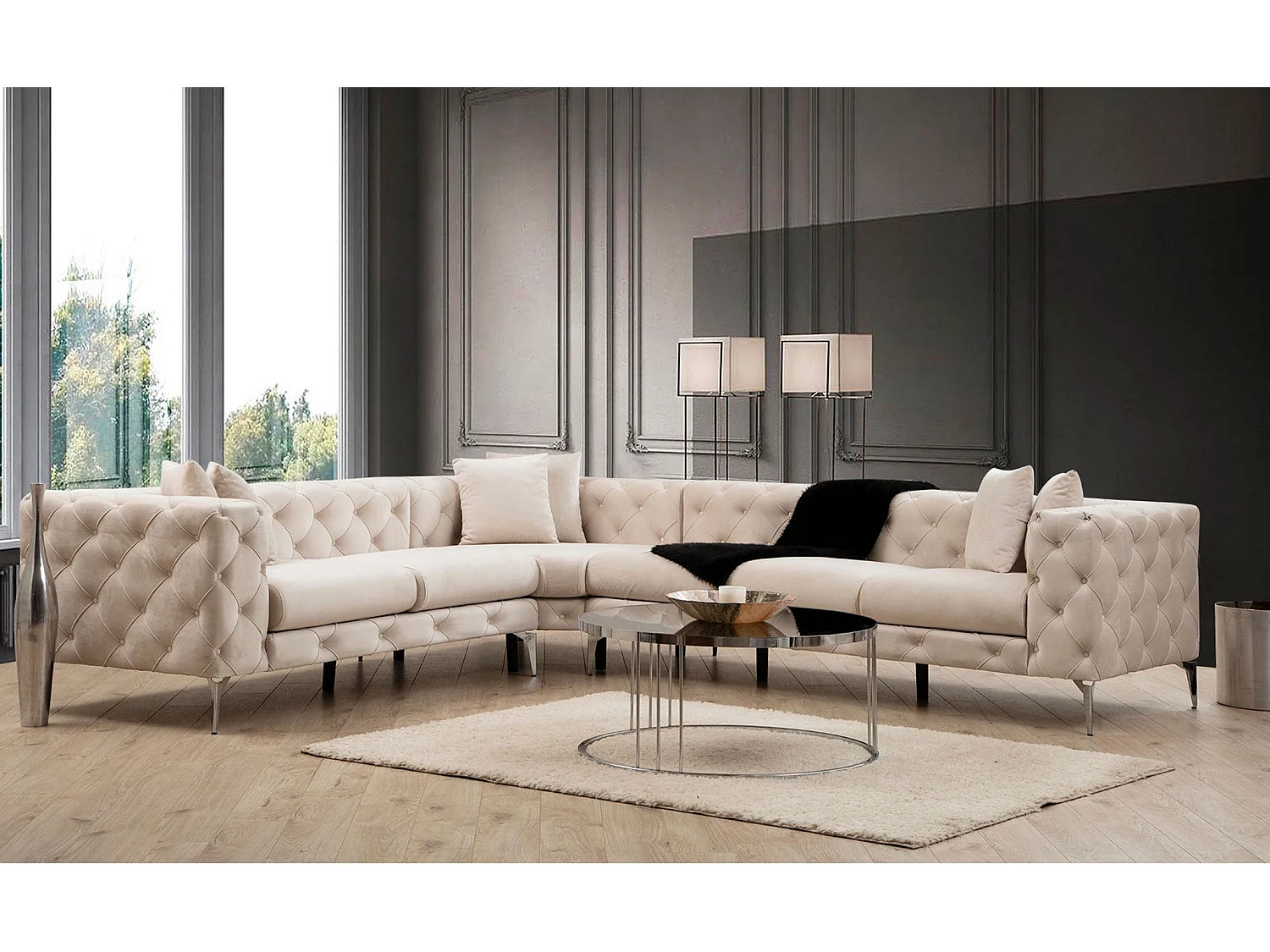 Sofá de Canto Como - Creme (310 x 270 cm) para Conforto e Estilo Superior