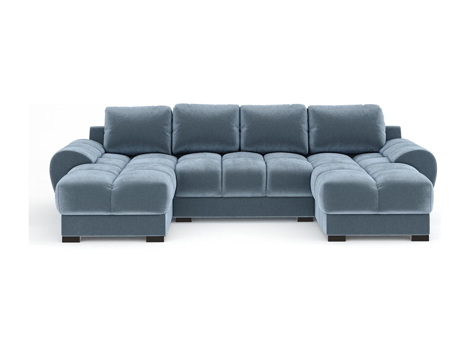 Canapé panoramique en tissu velours Peebles - 6 places - bleu