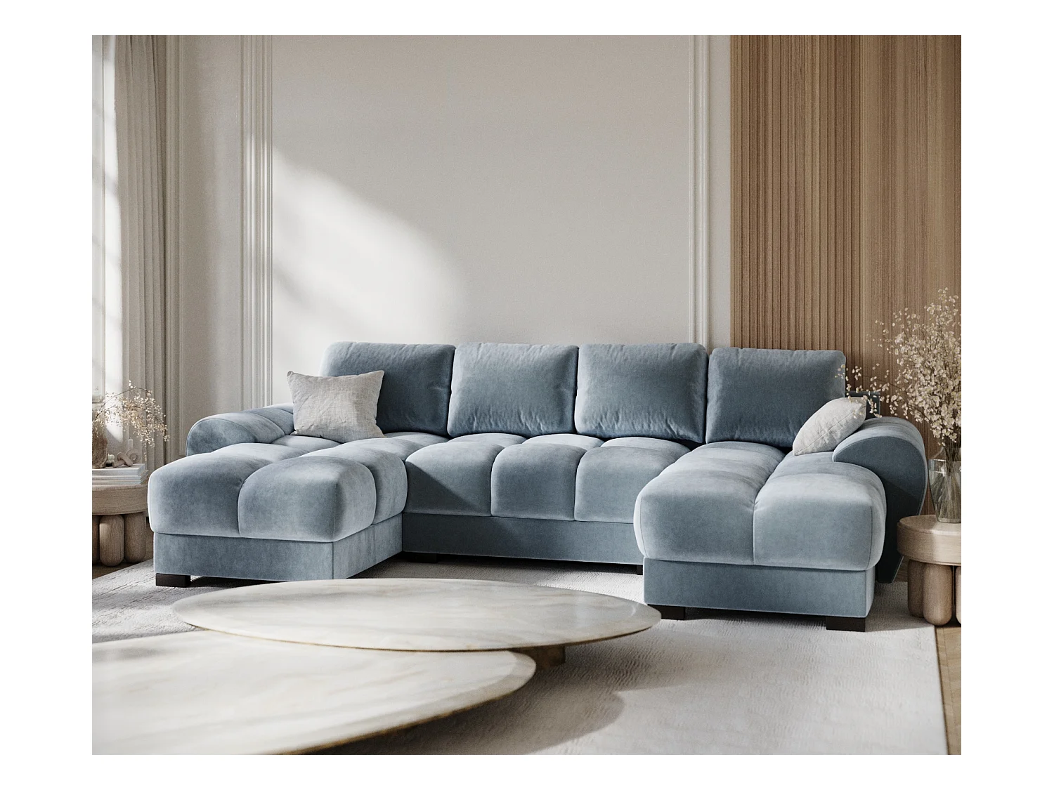 Panorama-Sofa aus Samtstoff Peebles - Sechs-Personen - blau