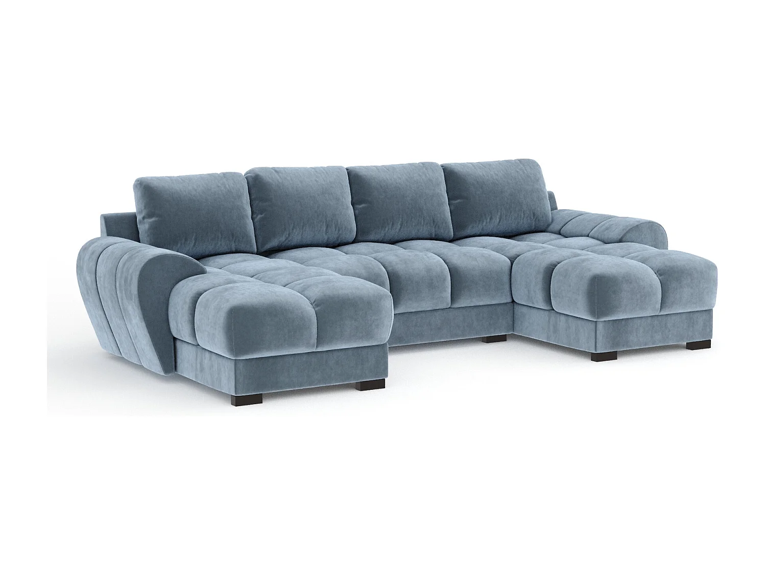 Canapé panoramique en tissu velours Peebles - 6 places - bleu