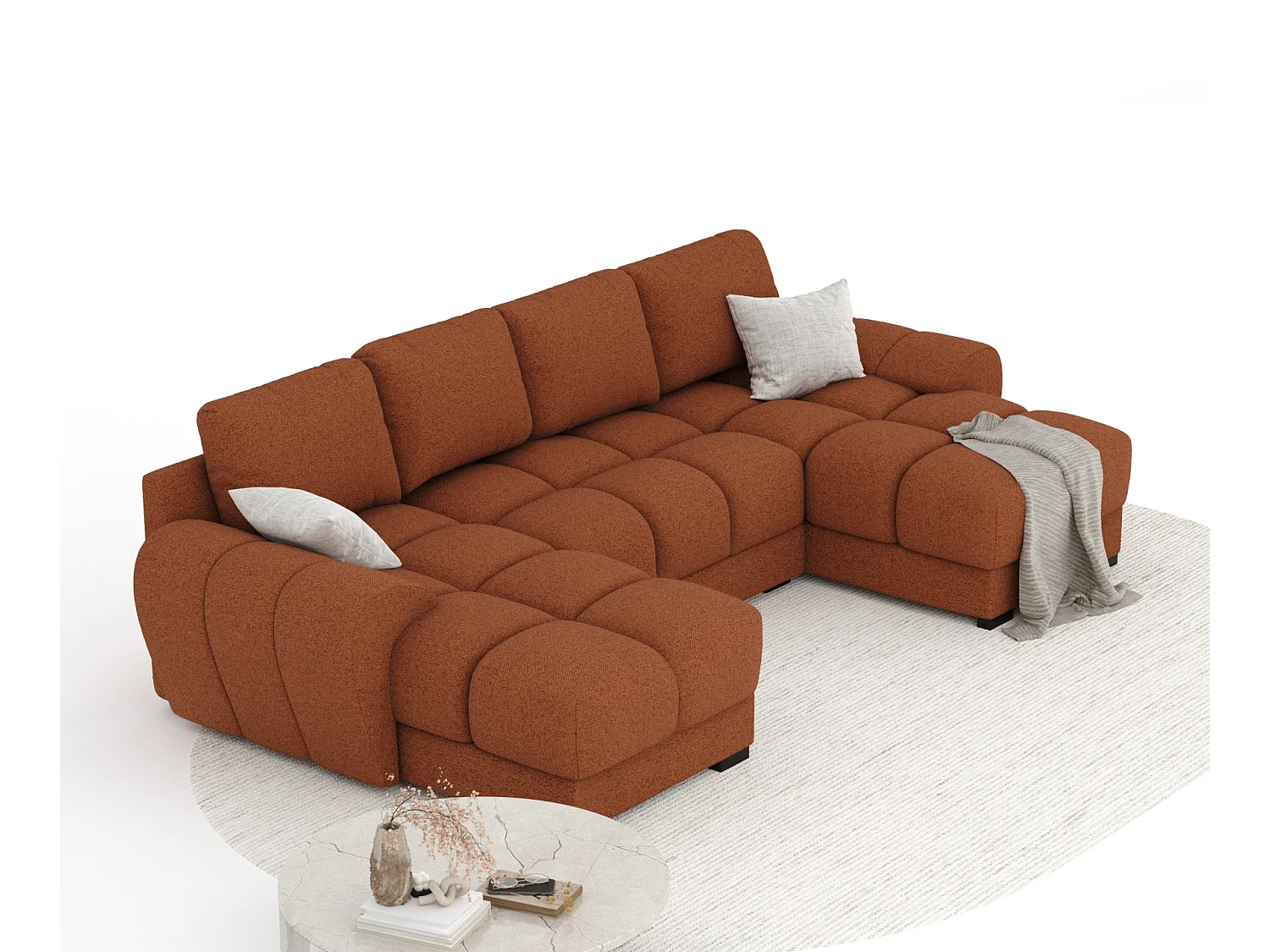 Canapé panoramique en toile tissée Peebles - 6 places - couleur cuivre