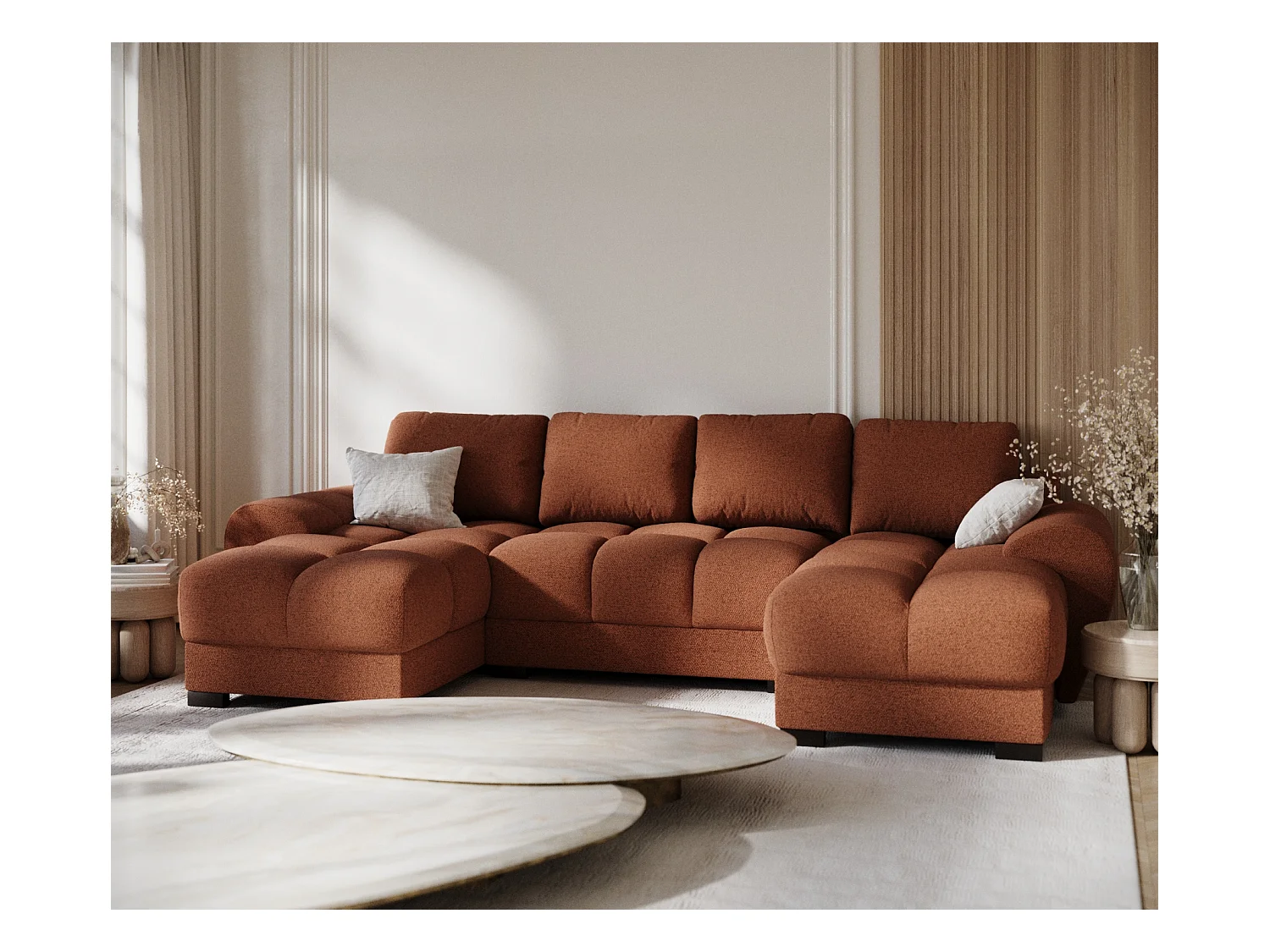 Panorama-Sofa aus Webstoff Peebles - Sechs-Personen - kupferfarbe