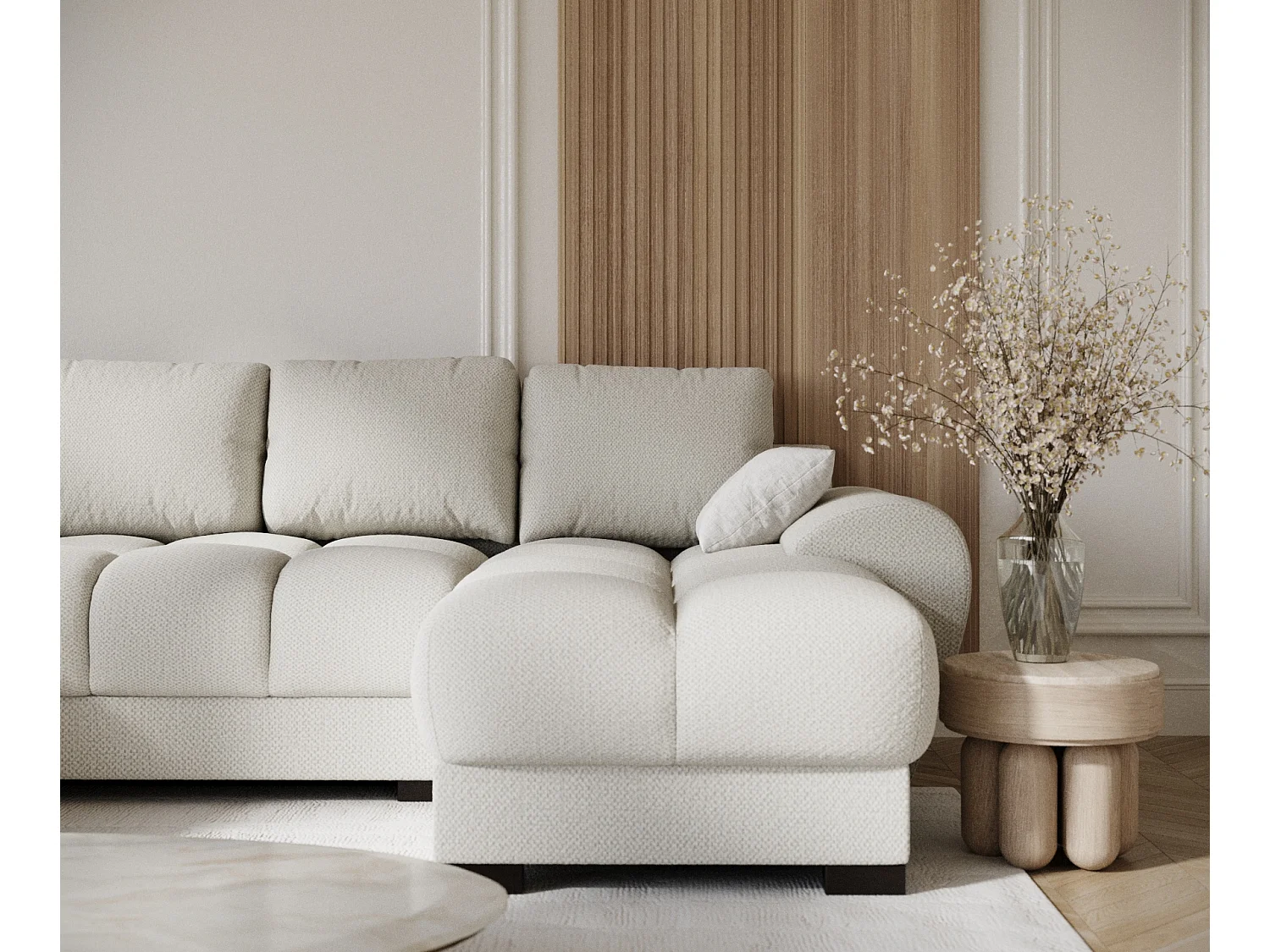 Canapé panoramique en tissu chenille Peebles - 6 places - beige