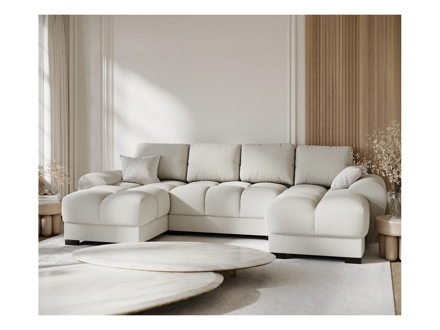 Panorama-Sofa aus Chenille-Stoff Peebles - Sechs-Personen - beige