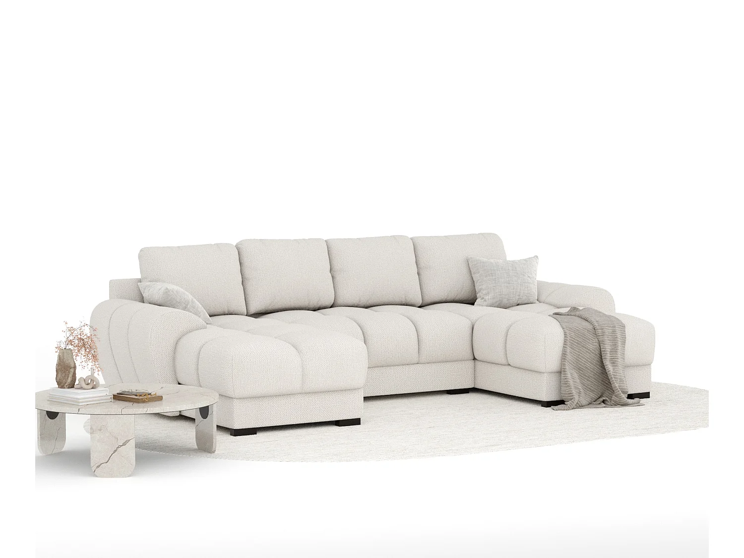 Canapé panoramique en tissu chenille Peebles - 6 places - beige