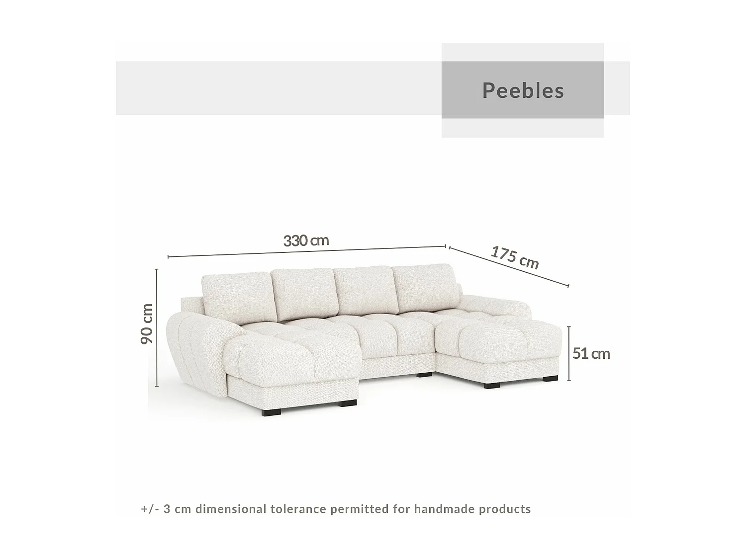 Canapé panoramique en tissu chenille Peebles - 6 places - beige