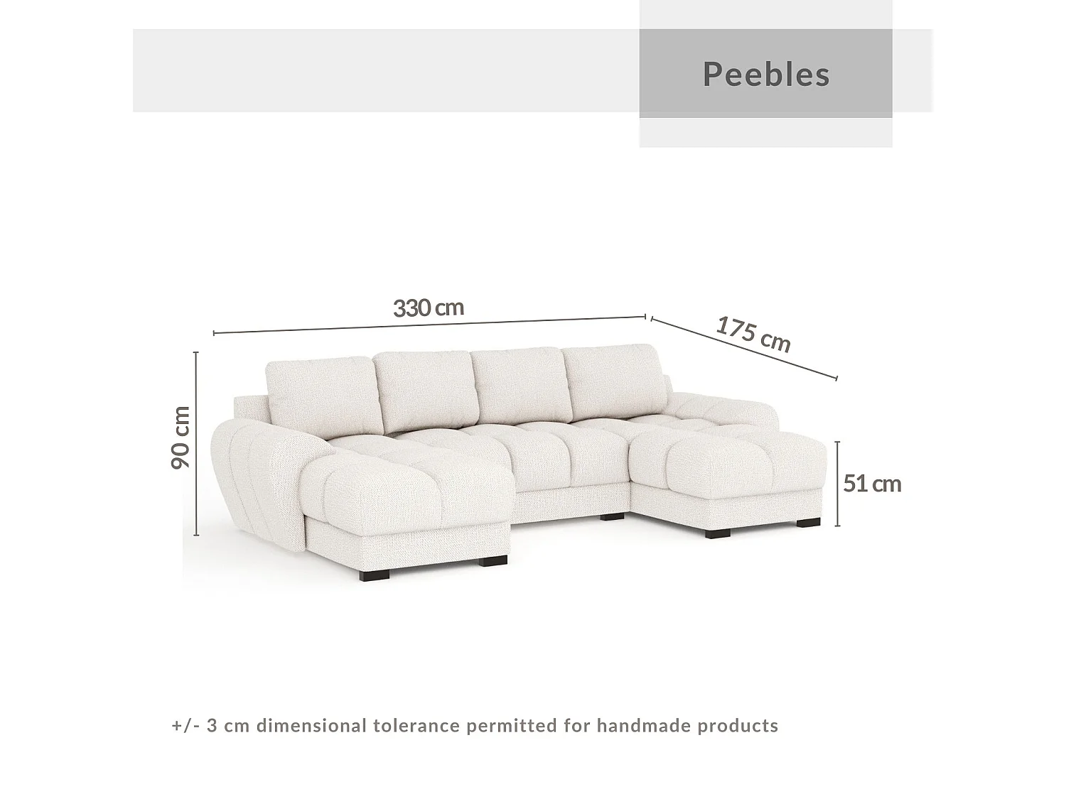 Canapé panoramique en tissu chenille Peebles - 6 places - beige