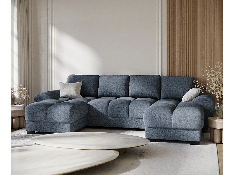 Sofa panoramiczna w tkaninie plecionej Peebles - sześcioosobowa - ciemnoniebieski