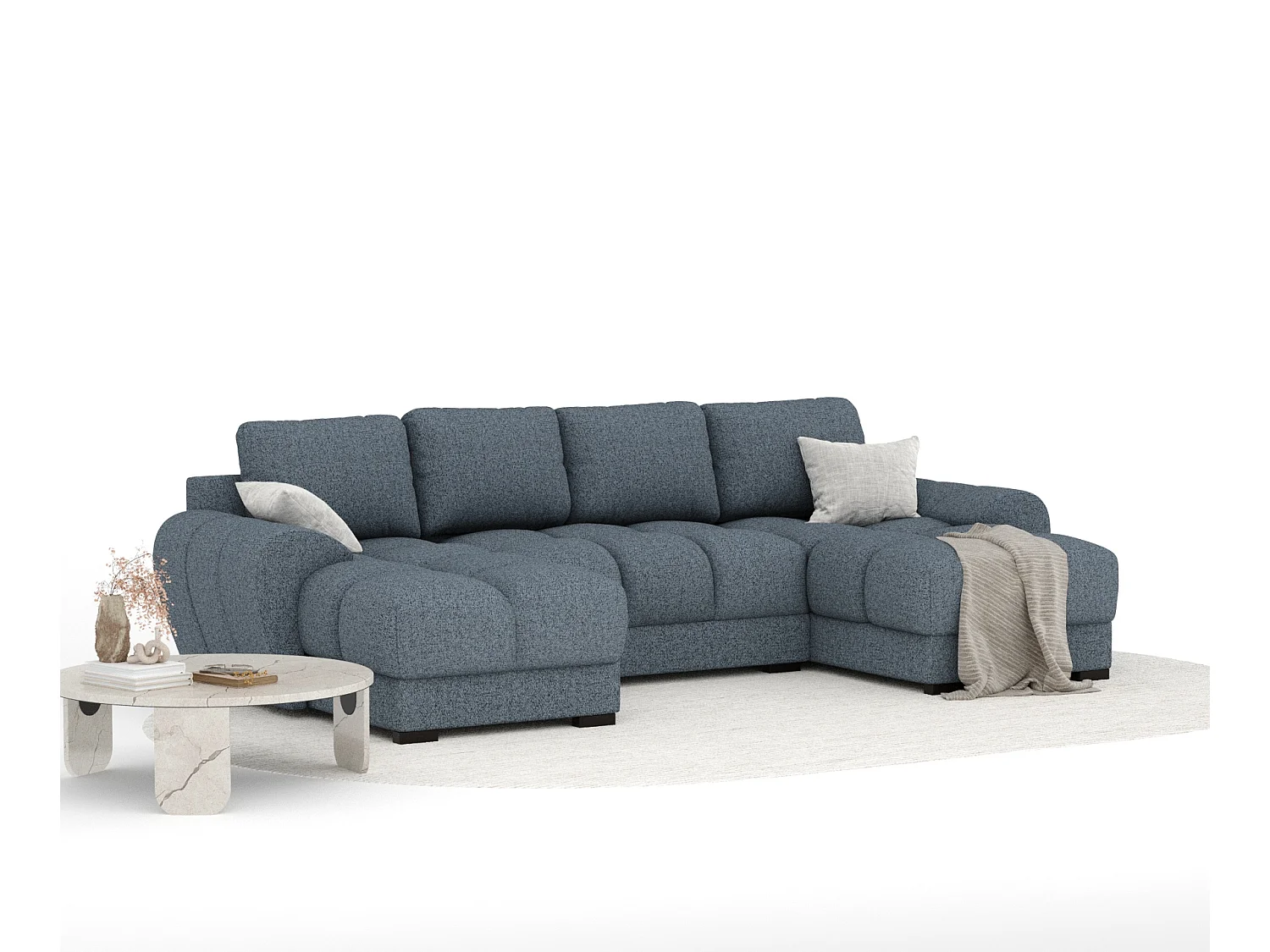 Canapé panoramique en toile tissée Peebles - 6 places - bleu foncé