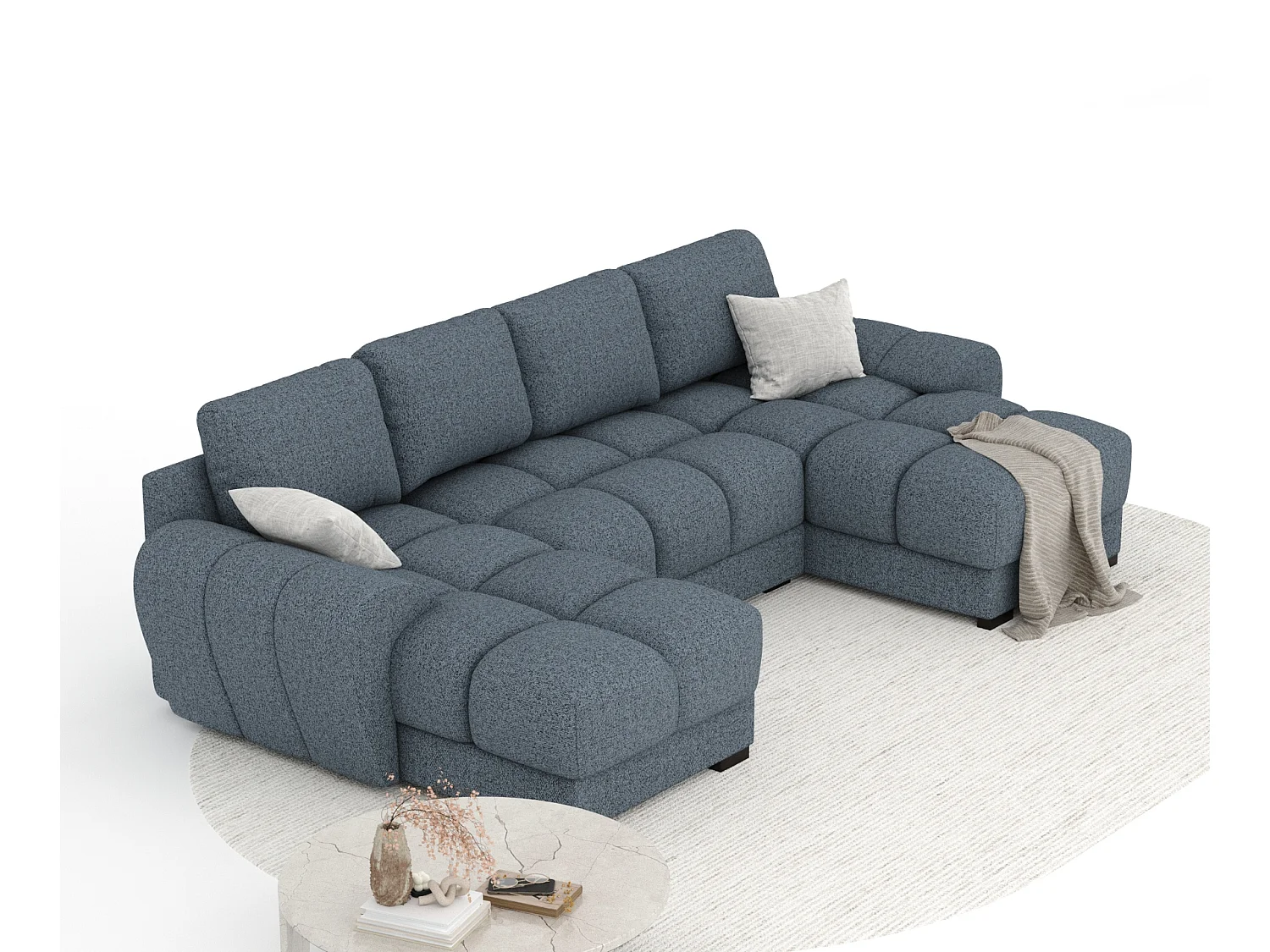 Canapé panoramique en toile tissée Peebles - 6 places - bleu foncé