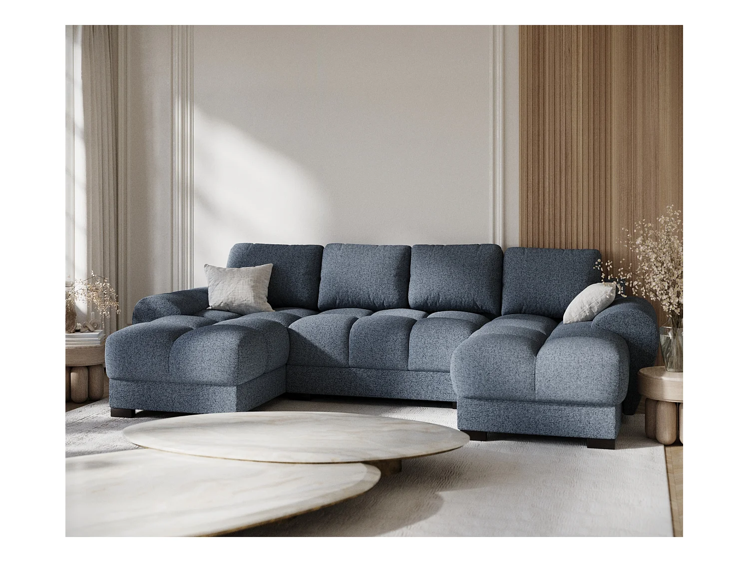 Panorama-Sofa aus Webstoff Peebles - Sechs-Personen - dunkelblau